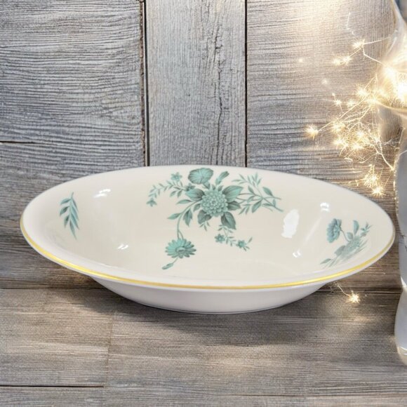 Pickard Fine Porcelain Diana Pattern Oval Dish Bowl Elongated USA Green Ivory - Picture 1 of 16